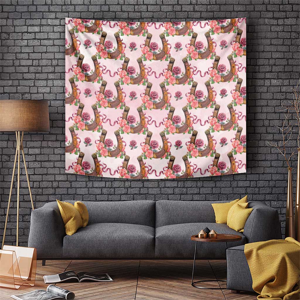 Kentucky Lucky Horseshoe Floral Tapestry Vintage Western Pattern