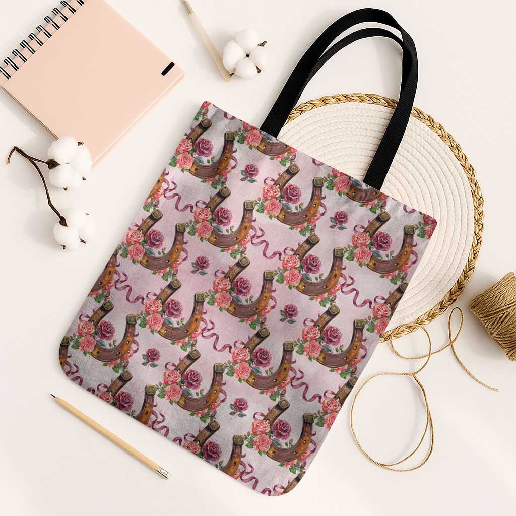 Kentucky Lucky Horseshoe Floral Tote Bag Vintage Western Pattern