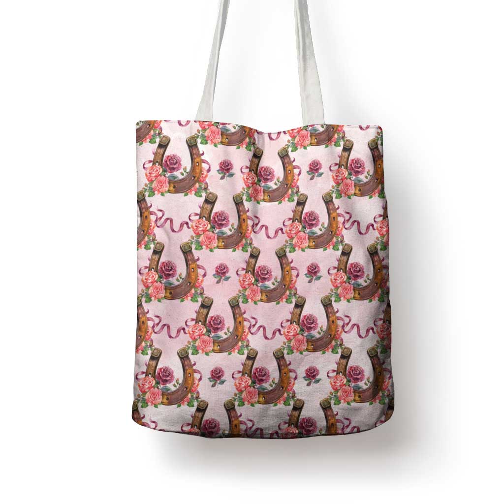 Kentucky Lucky Horseshoe Floral Tote Bag Vintage Western Pattern