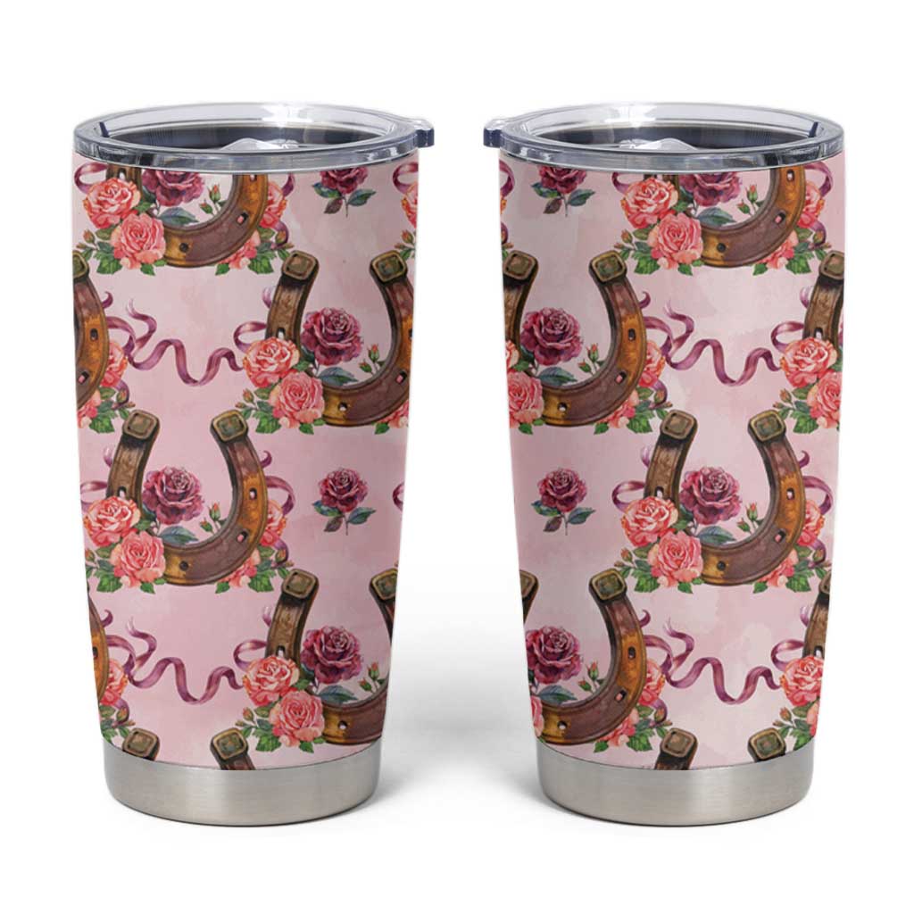 Kentucky Lucky Horseshoe Floral Tumbler Cup Vintage Western Pattern