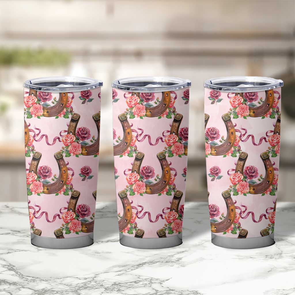 Kentucky Lucky Horseshoe Floral Tumbler Cup Vintage Western Pattern