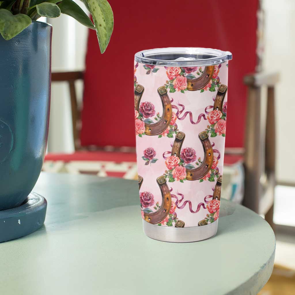 Kentucky Lucky Horseshoe Floral Tumbler Cup Vintage Western Pattern
