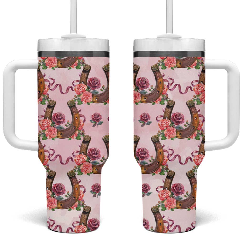 Kentucky Lucky Horseshoe Floral Tumbler With Handle Vintage Western Pattern
