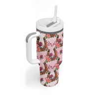 Kentucky Lucky Horseshoe Floral Tumbler With Handle Vintage Western Pattern