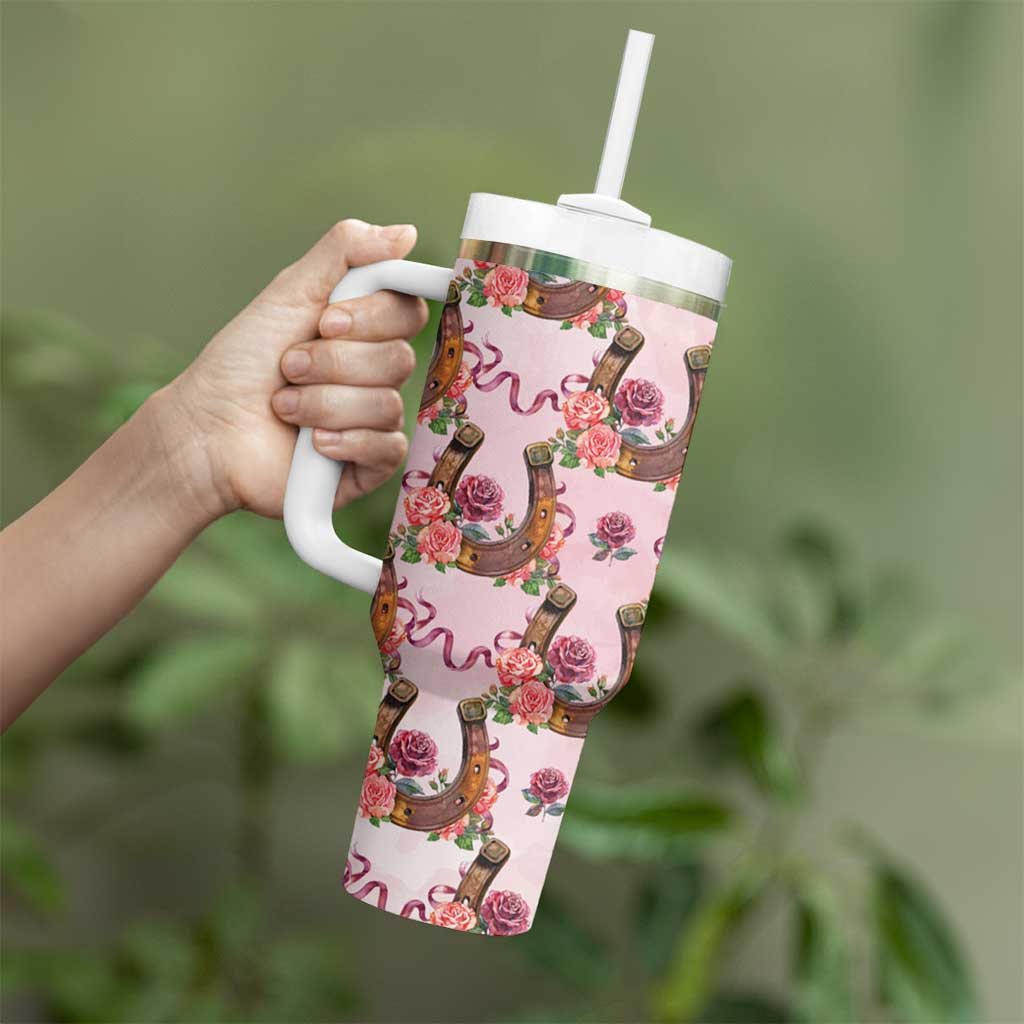 Kentucky Lucky Horseshoe Floral Tumbler With Handle Vintage Western Pattern