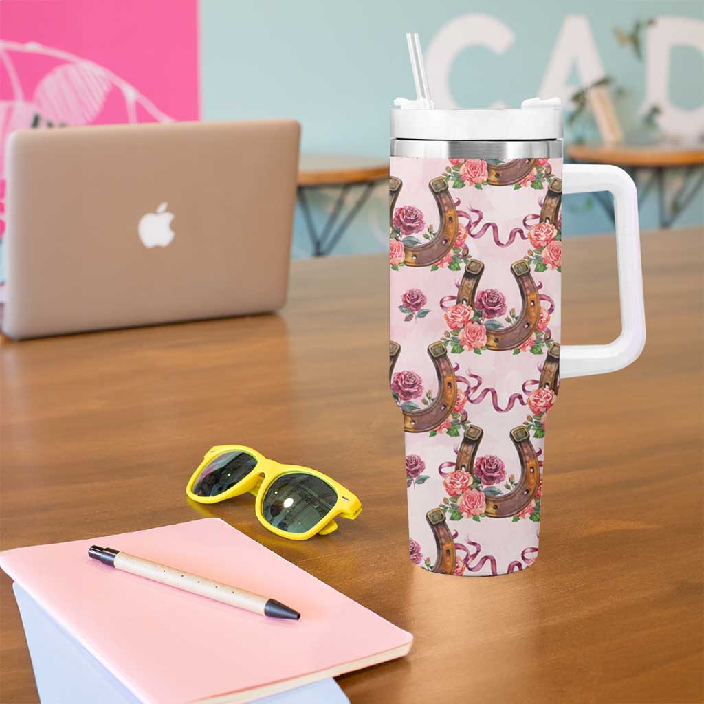 Kentucky Lucky Horseshoe Floral Tumbler With Handle Vintage Western Pattern