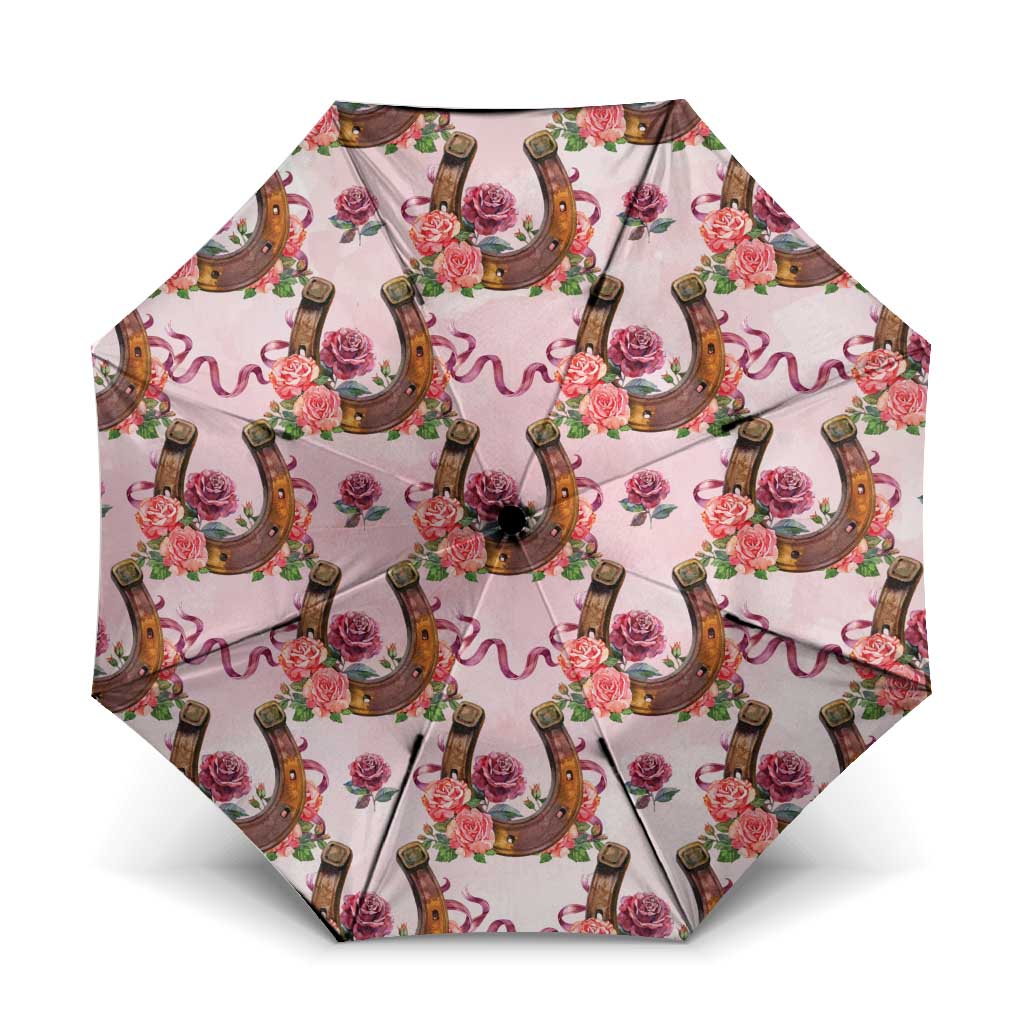 Kentucky Lucky Horseshoe Floral Umbrella Vintage Western Pattern