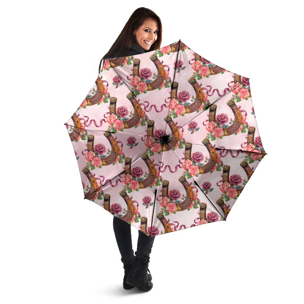 Kentucky Lucky Horseshoe Floral Umbrella Vintage Western Pattern