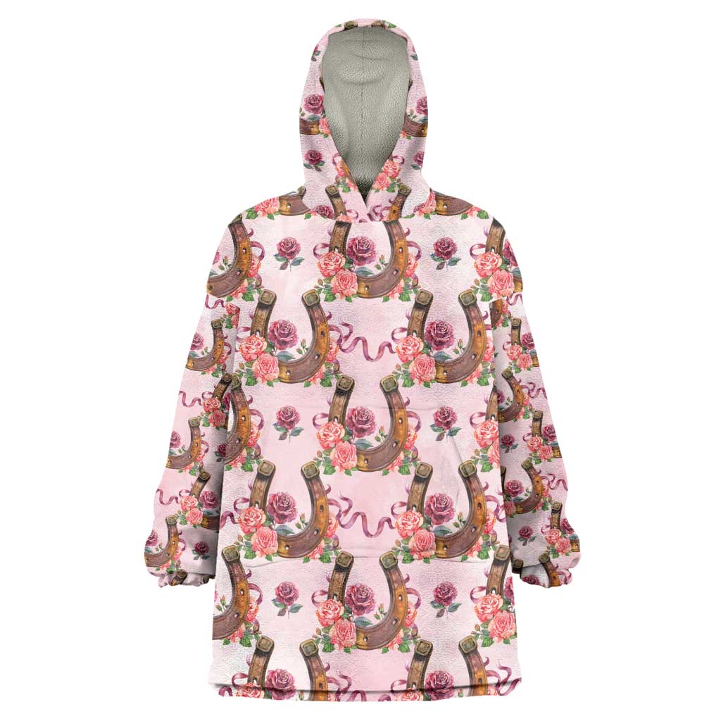 Kentucky Lucky Horseshoe Floral Wearable Blanket Hoodie Vintage Western Pattern