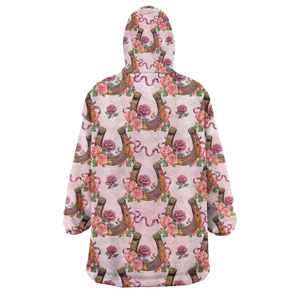 Kentucky Lucky Horseshoe Floral Wearable Blanket Hoodie Vintage Western Pattern