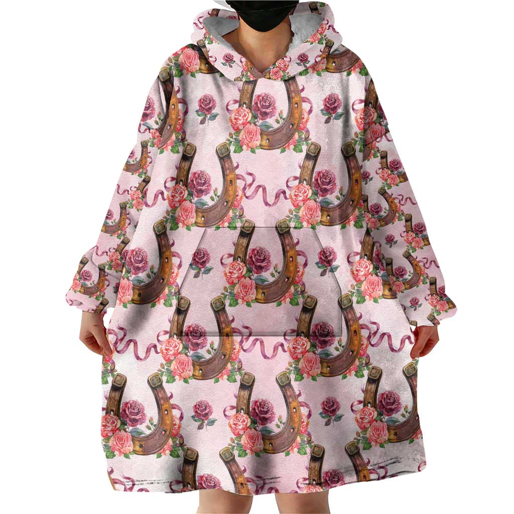 Kentucky Lucky Horseshoe Floral Wearable Blanket Hoodie Vintage Western Pattern