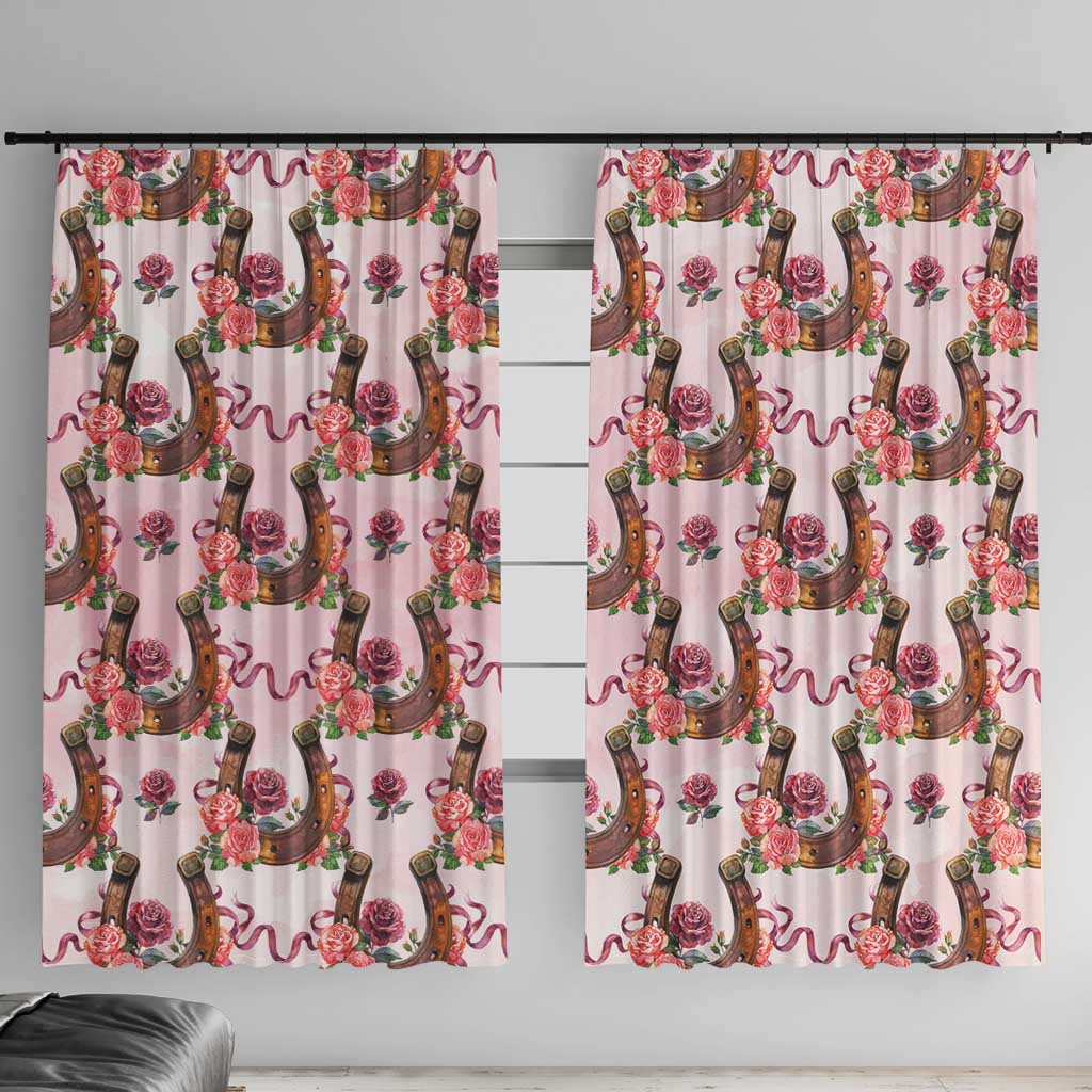 Kentucky Lucky Horseshoe Floral Window Curtain Vintage Western Pattern