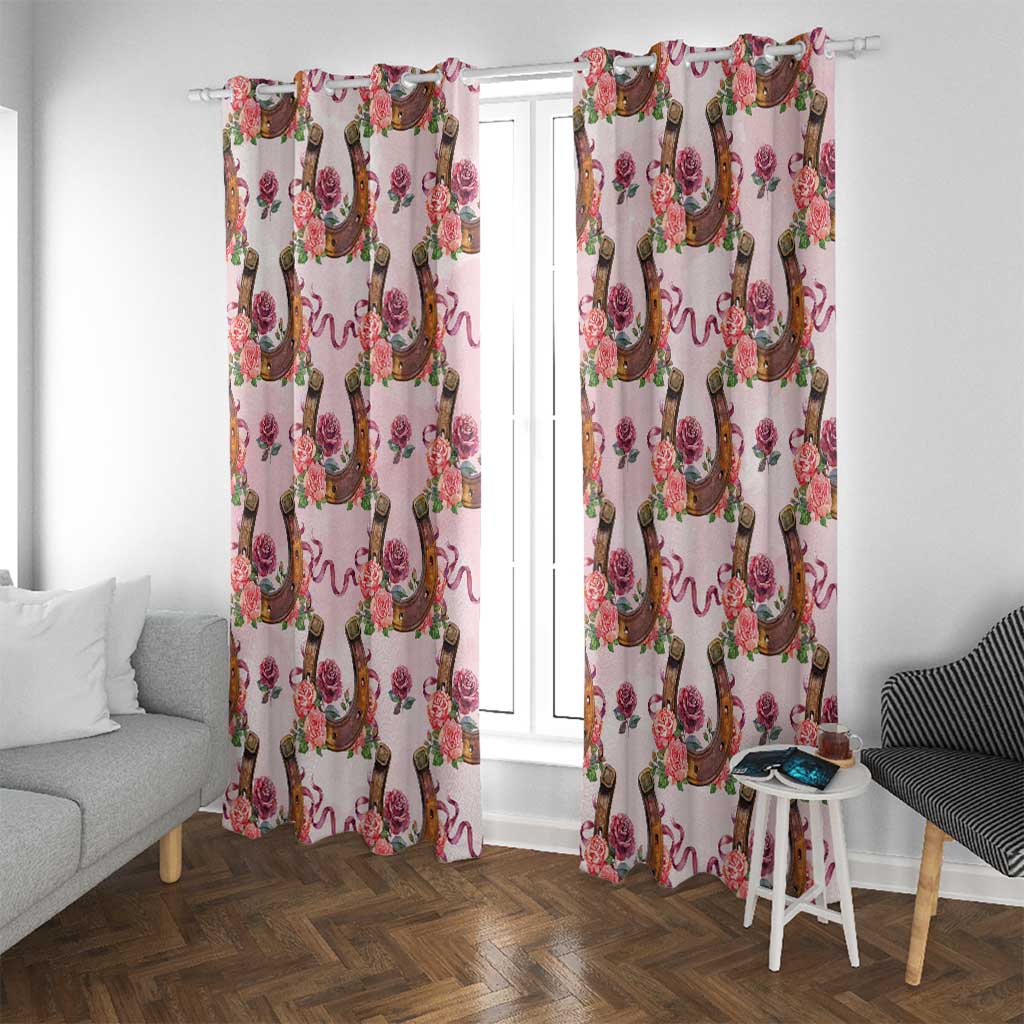 Kentucky Lucky Horseshoe Floral Window Curtain Vintage Western Pattern