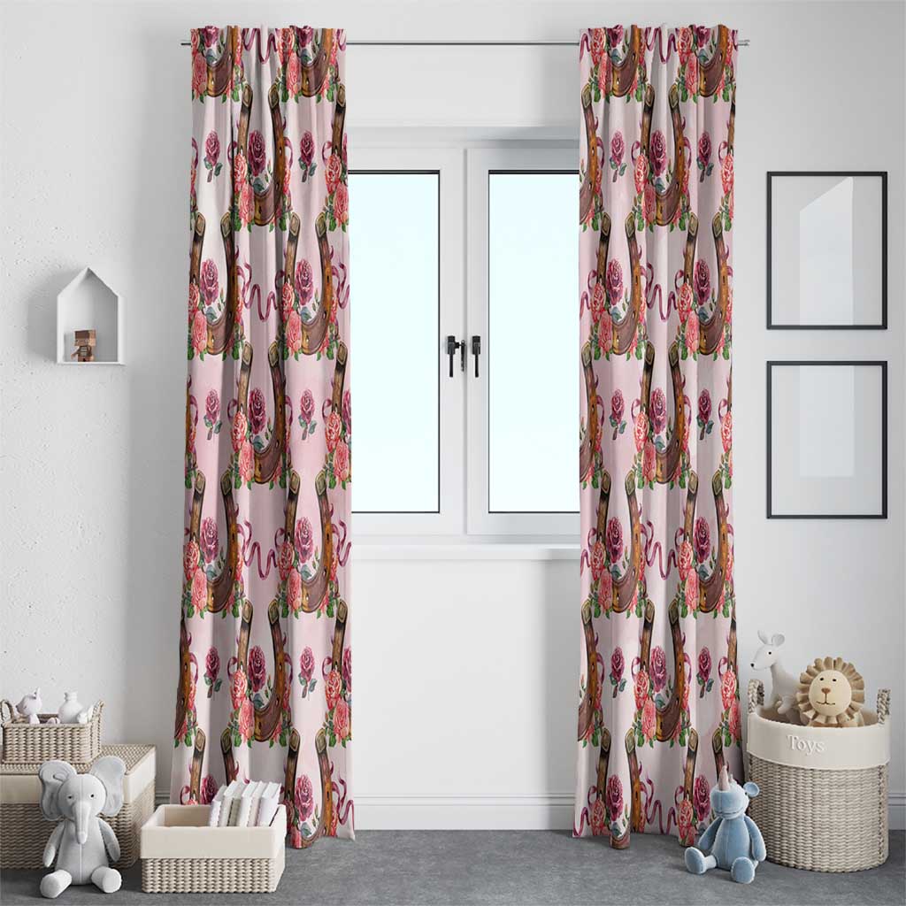 Kentucky Lucky Horseshoe Floral Window Curtain Vintage Western Pattern