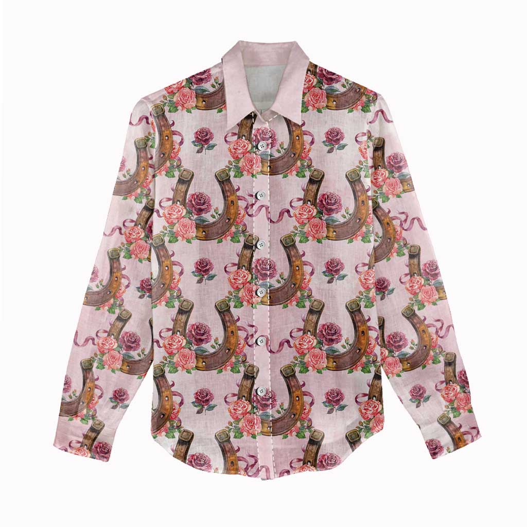 Kentucky Lucky Horseshoe Floral Women Casual Shirt Vintage Western Pattern