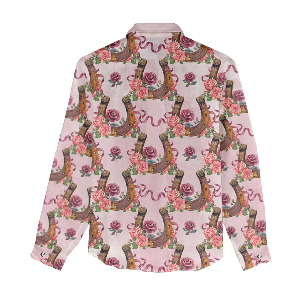 Kentucky Lucky Horseshoe Floral Women Casual Shirt Vintage Western Pattern