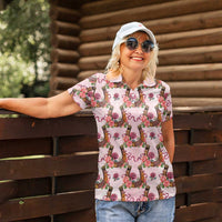 Kentucky Lucky Horseshoe Floral Women Polo Shirt Vintage Western Pattern