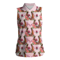 Kentucky Lucky Horseshoe Floral Women Sleeveless Polo Shirt Vintage Western Pattern