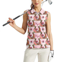 Kentucky Lucky Horseshoe Floral Women Sleeveless Polo Shirt Vintage Western Pattern