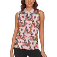 Kentucky Lucky Horseshoe Floral Women Sleeveless Polo Shirt Vintage Western Pattern