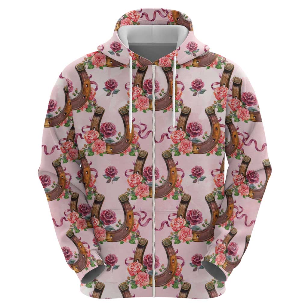 Kentucky Lucky Horseshoe Floral Zip Hoodie Vintage Western Pattern