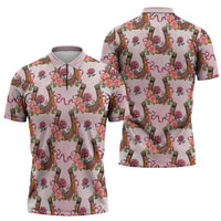 Kentucky Lucky Horseshoe Floral Zipper Polo Shirt Vintage Western Pattern
