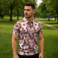 Kentucky Lucky Horseshoe Floral Zipper Polo Shirt Vintage Western Pattern