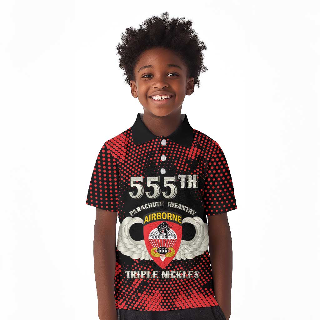 Personalized 555th Parachute Infantry Kid Polo Shirt Triple Nickles Airborne Veteran Tribute