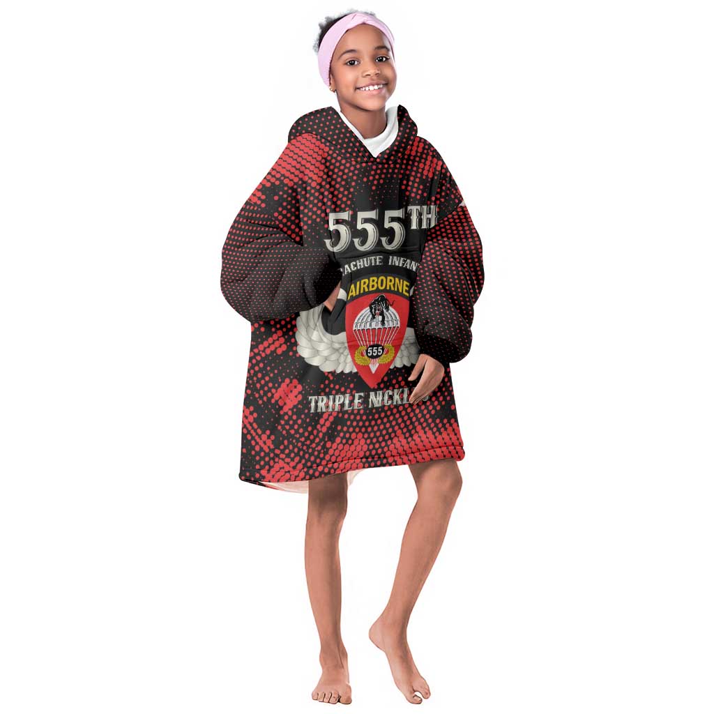 Personalized 555th Parachute Infantry Kid Wearable Blanket Hoodie Triple Nickles Airborne Veteran Tribute