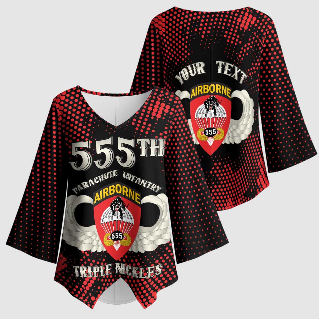 Personalized 555th Parachute Infantry Kimono Sleeve Blouse Triple Nickles Airborne Veteran Tribute