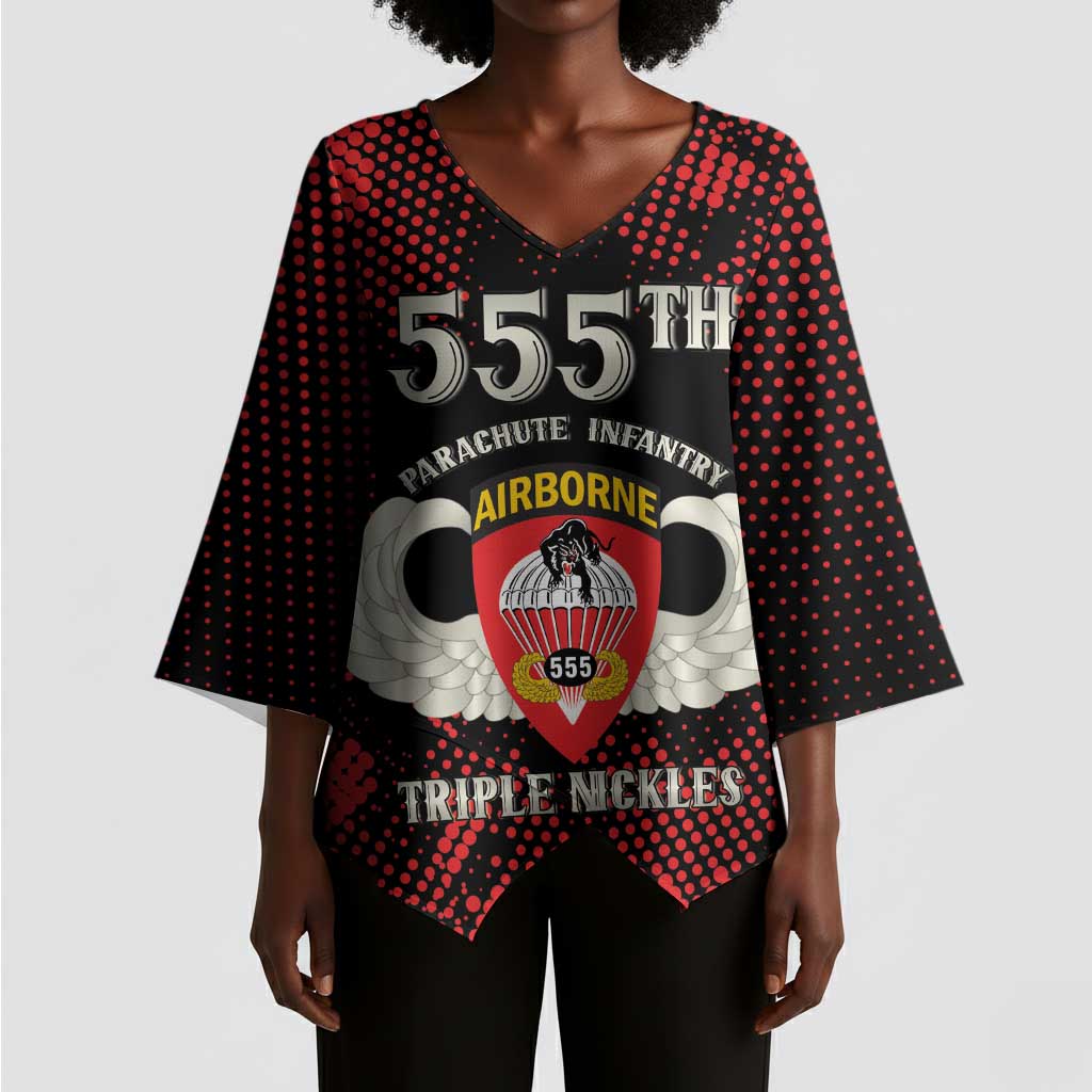 Personalized 555th Parachute Infantry Kimono Sleeve Blouse Triple Nickles Airborne Veteran Tribute