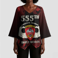 Personalized 555th Parachute Infantry Kimono Sleeve Blouse Triple Nickles Airborne Veteran Tribute