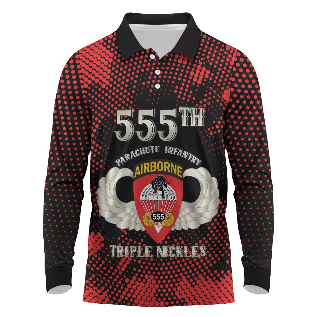 Personalized 555th Parachute Infantry Long Sleeve Polo Shirt Triple Nickles Airborne Veteran Tribute