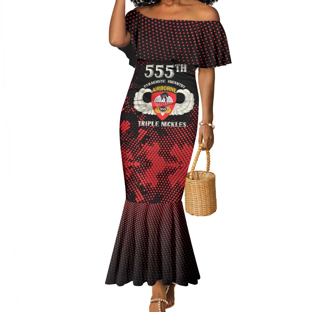Personalized 555th Parachute Infantry Mermaid Dress Triple Nickles Airborne Veteran Tribute