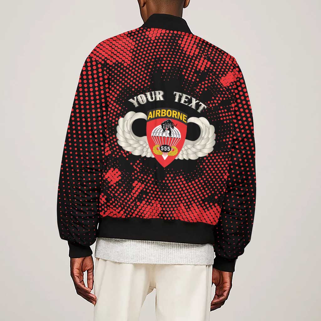 Personalized 555th Parachute Infantry Sleeve Zip Bomber Jacket Triple Nickles Airborne Veteran Tribute