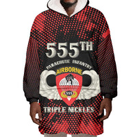 Personalized 555th Parachute Infantry Wearable Blanket Hoodie Triple Nickles Airborne Veteran Tribute