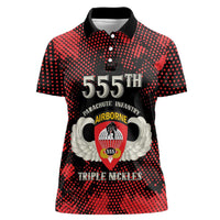 Personalized 555th Parachute Infantry Women Polo Shirt Triple Nickles Airborne Veteran Tribute