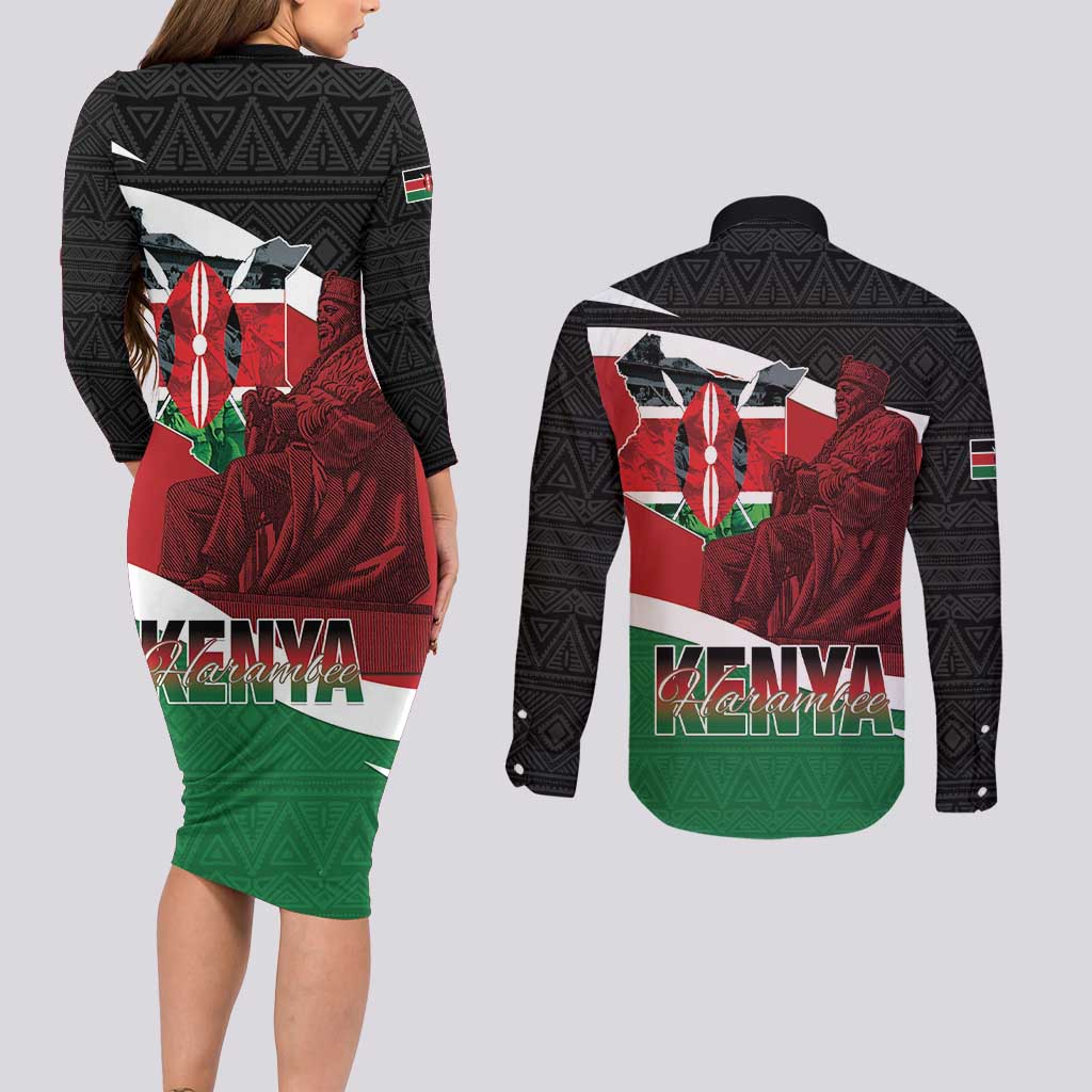Happy Madaraka Day 2025 Couples Matching Long Sleeve Bodycon Dress and Long Sleeve Button Shirt Kenya Harambee