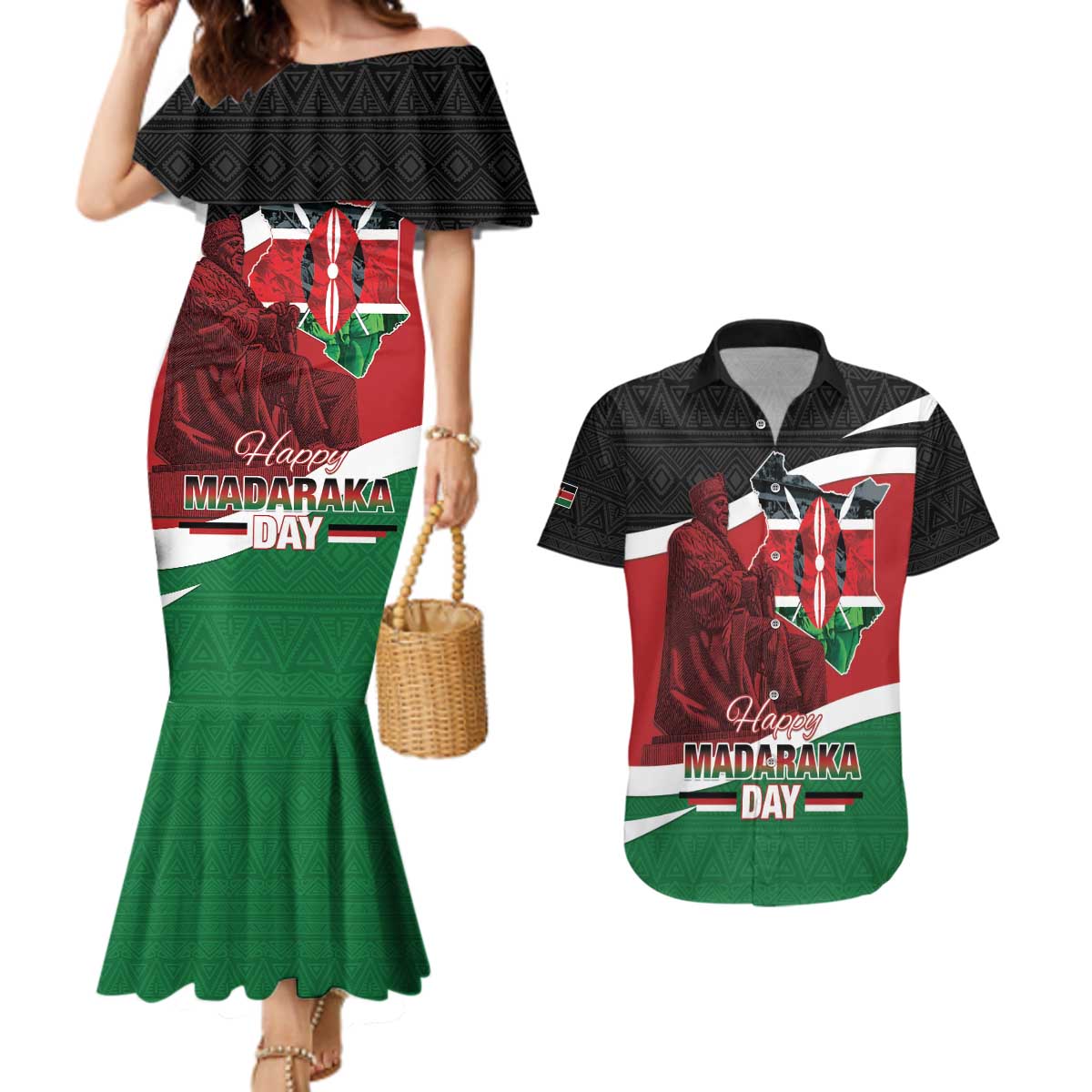 Happy Madaraka Day 2025 Couples Matching Mermaid Dress and Hawaiian Shirt Kenya Harambee