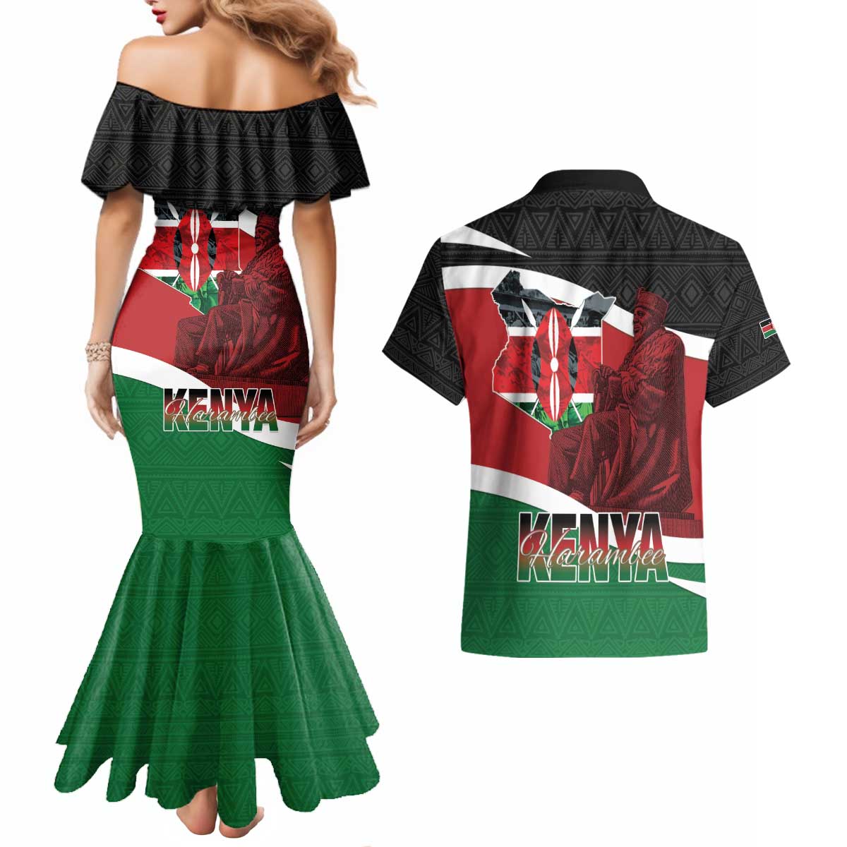 Happy Madaraka Day 2025 Couples Matching Mermaid Dress and Hawaiian Shirt Kenya Harambee
