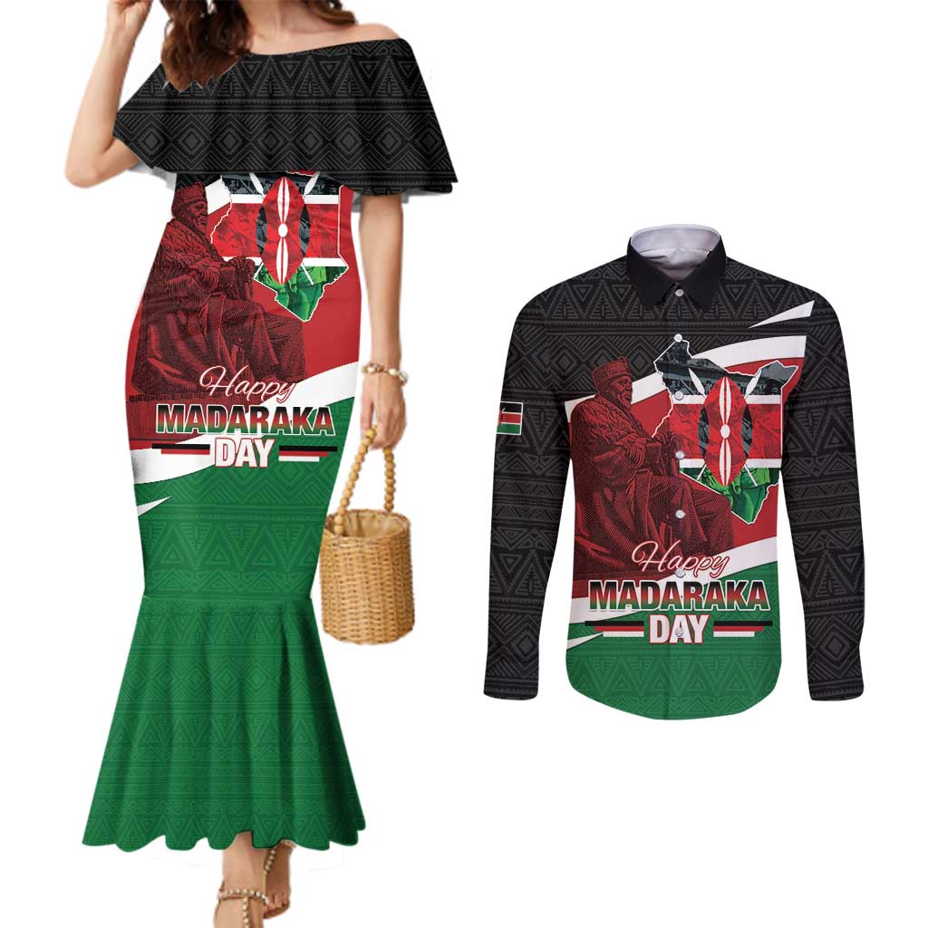 Happy Madaraka Day 2025 Couples Matching Mermaid Dress and Long Sleeve Button Shirt Kenya Harambee