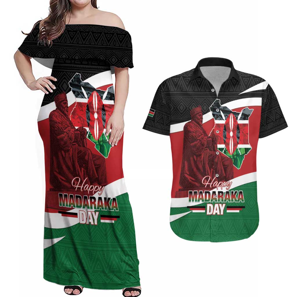 Happy Madaraka Day 2025 Couples Matching Off Shoulder Maxi Dress and Hawaiian Shirt Kenya Harambee