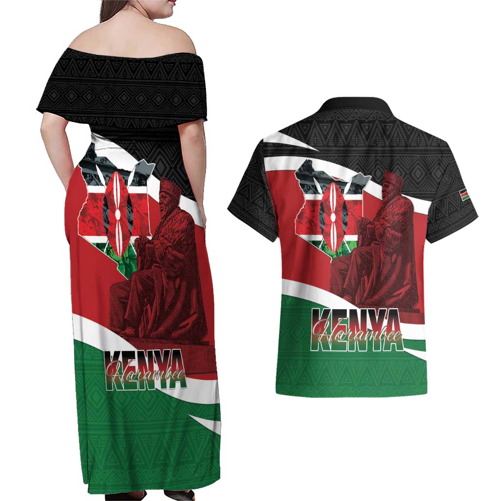Happy Madaraka Day 2025 Couples Matching Off Shoulder Maxi Dress and Hawaiian Shirt Kenya Harambee