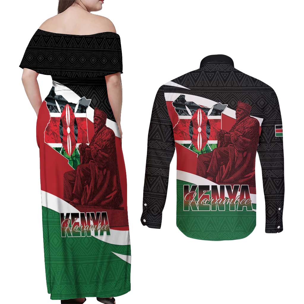 Happy Madaraka Day 2025 Couples Matching Off Shoulder Maxi Dress and Long Sleeve Button Shirt Kenya Harambee