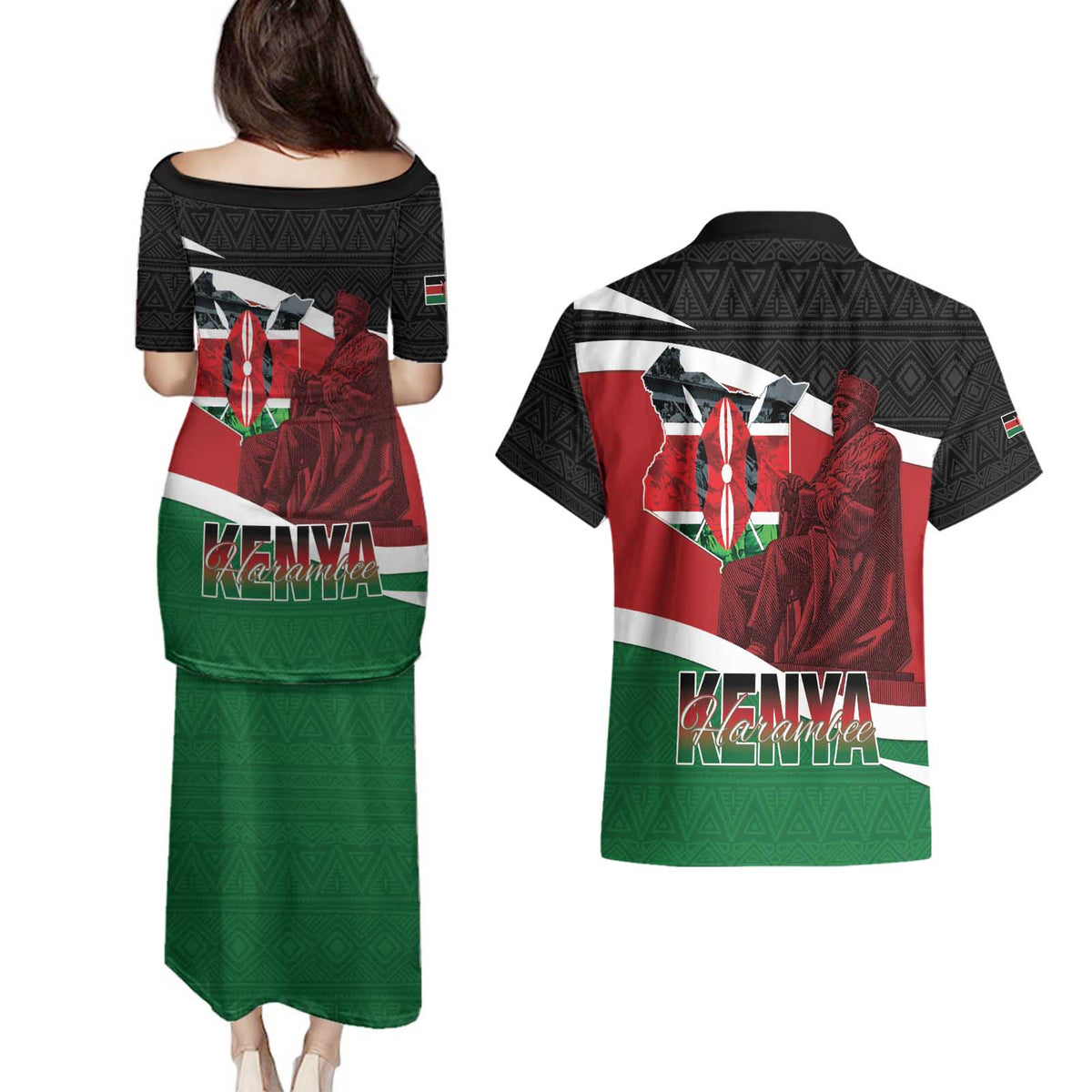 Happy Madaraka Day 2025 Couples Matching Puletasi and Hawaiian Shirt Kenya Harambee