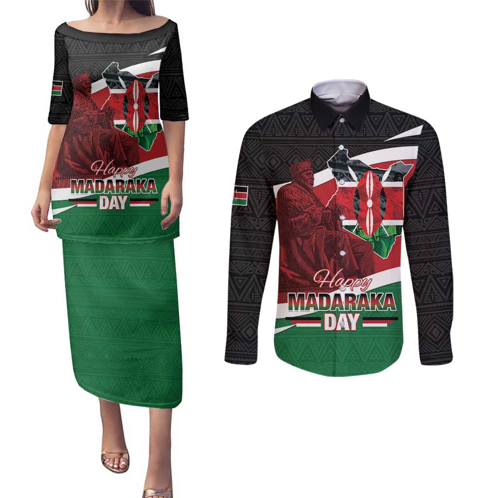 Happy Madaraka Day 2025 Couples Matching Puletasi and Long Sleeve Button Shirt Kenya Harambee