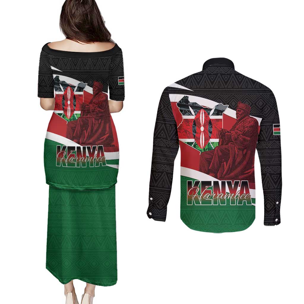 Happy Madaraka Day 2025 Couples Matching Puletasi and Long Sleeve Button Shirt Kenya Harambee
