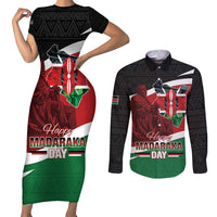 Happy Madaraka Day 2025 Couples Matching Short Sleeve Bodycon Dress and Long Sleeve Button Shirt Kenya Harambee