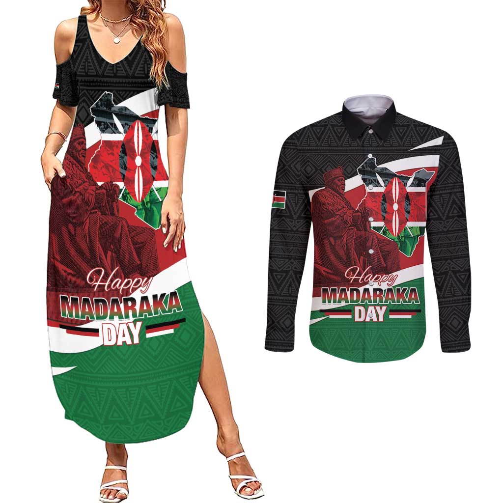 Happy Madaraka Day 2025 Couples Matching Summer Maxi Dress and Long Sleeve Button Shirt Kenya Harambee