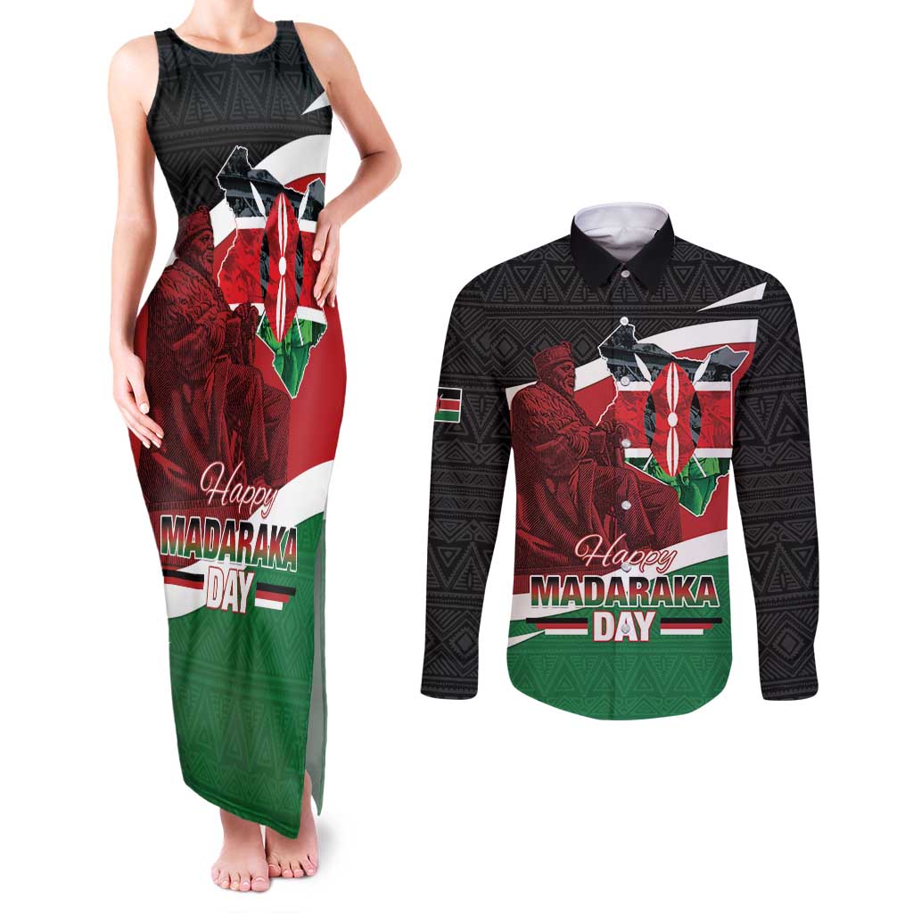 Happy Madaraka Day 2025 Couples Matching Tank Maxi Dress and Long Sleeve Button Shirt Kenya Harambee